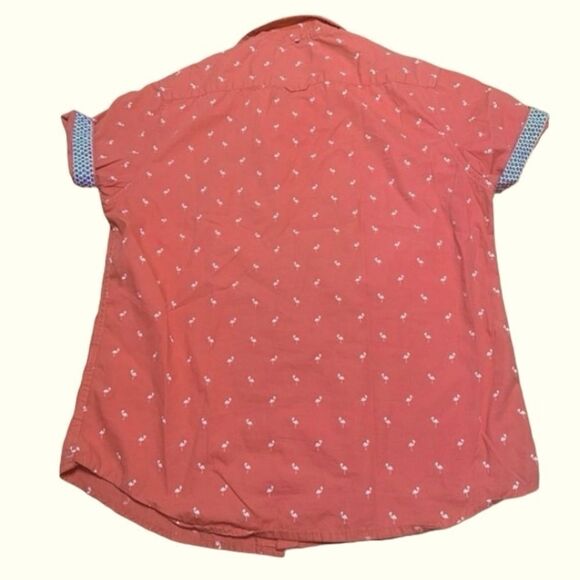 Denim & Flower Men’s Sz Lrg Salmon Short Sleeve Flamingo Button Down Shirt - Picture 3 of 5